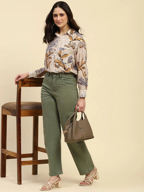 Tropical Print Rayon Blend Shirt