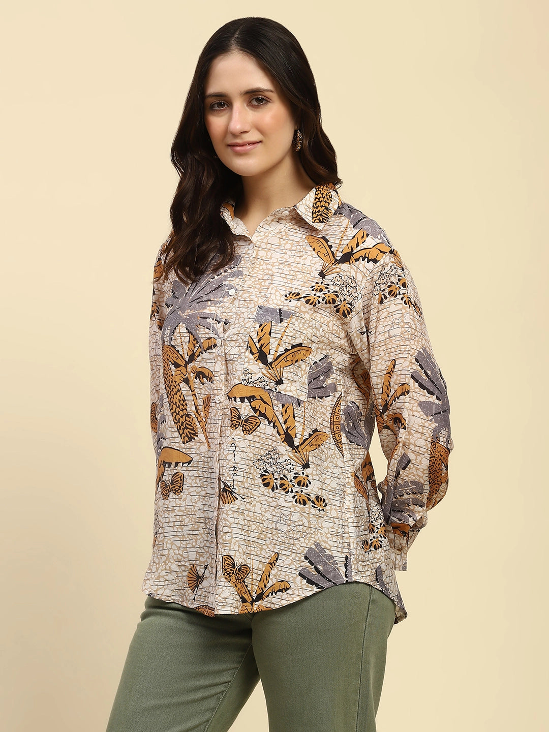 Tropical Print Rayon Blend Shirt