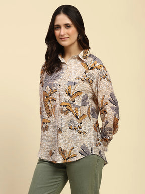 Tropical Print Rayon Blend Shirt