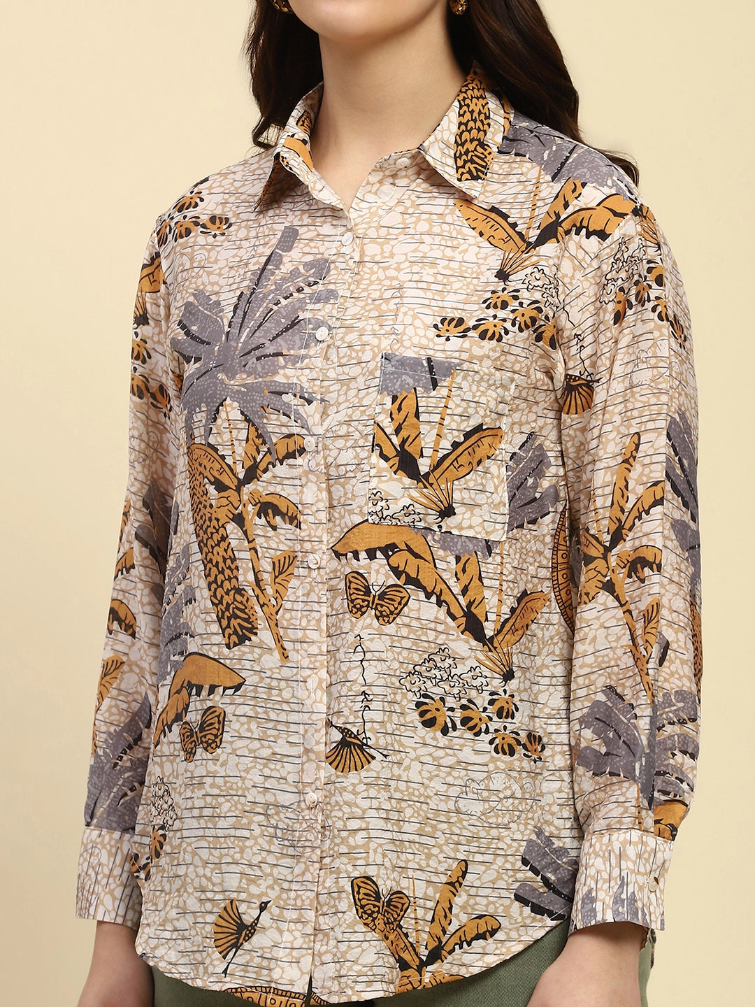 Tropical Print Rayon Blend Shirt