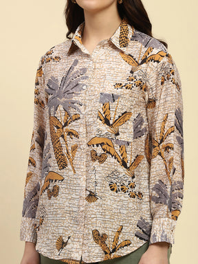Tropical Print Rayon Blend Shirt