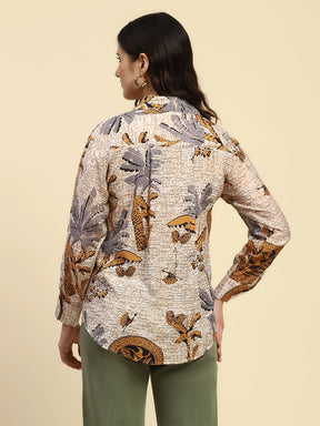Tropical Print Rayon Blend Shirt