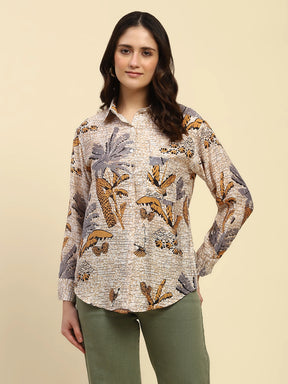 Tropical Print Rayon Blend Shirt