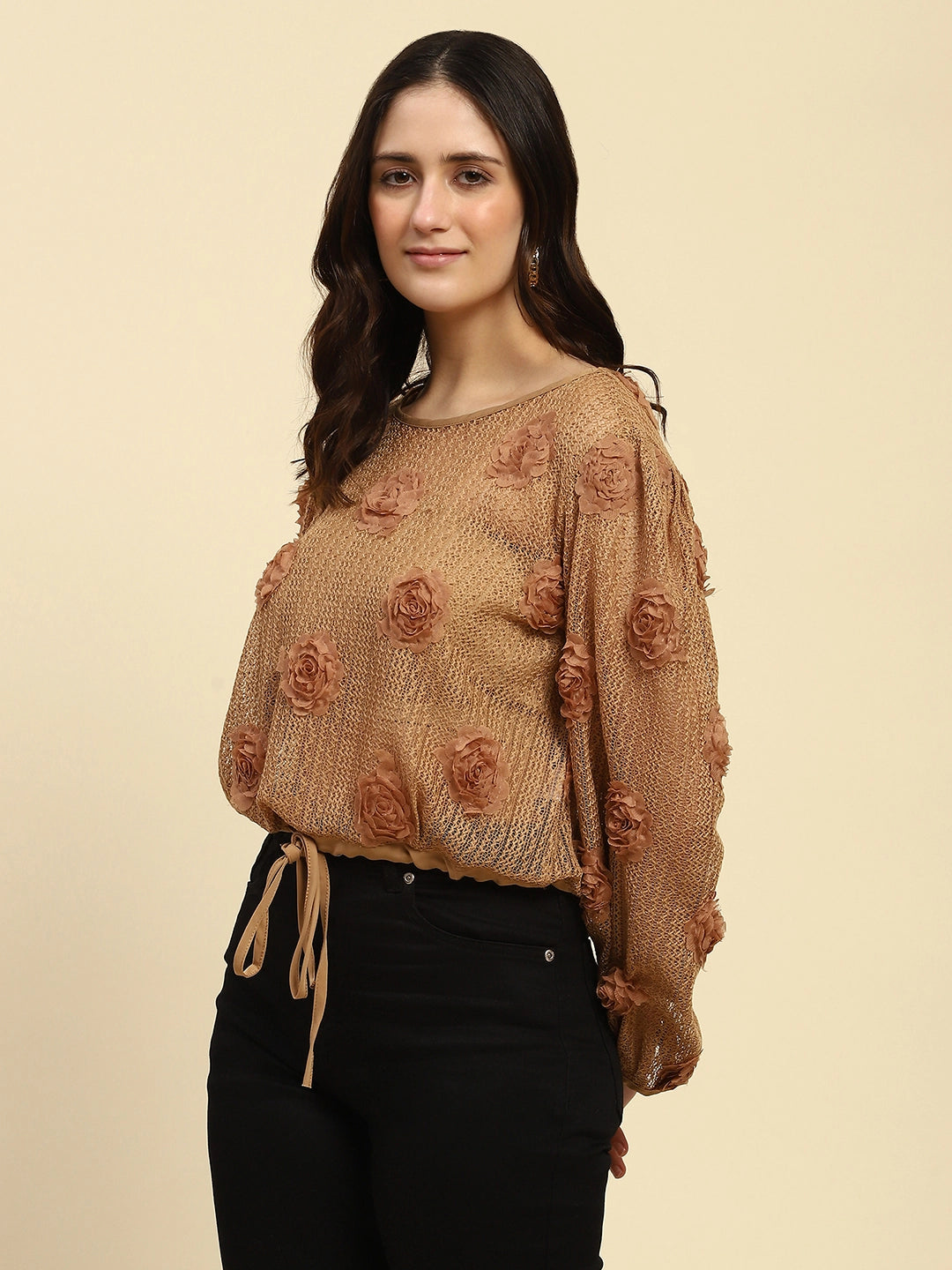 Brown Applique Embroidered  Top - Global Republic