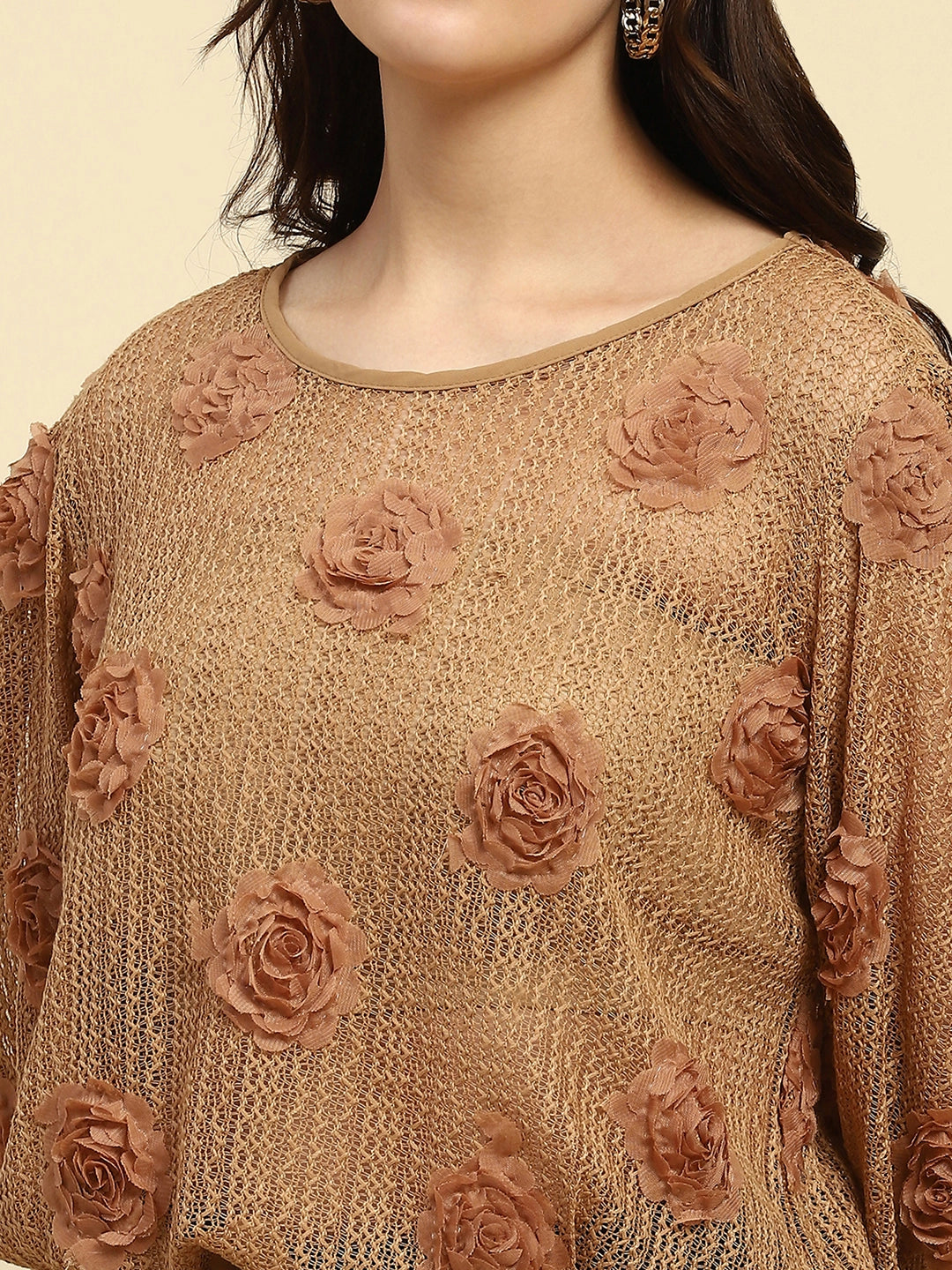 Brown Applique Embroidered  Top - Global Republic