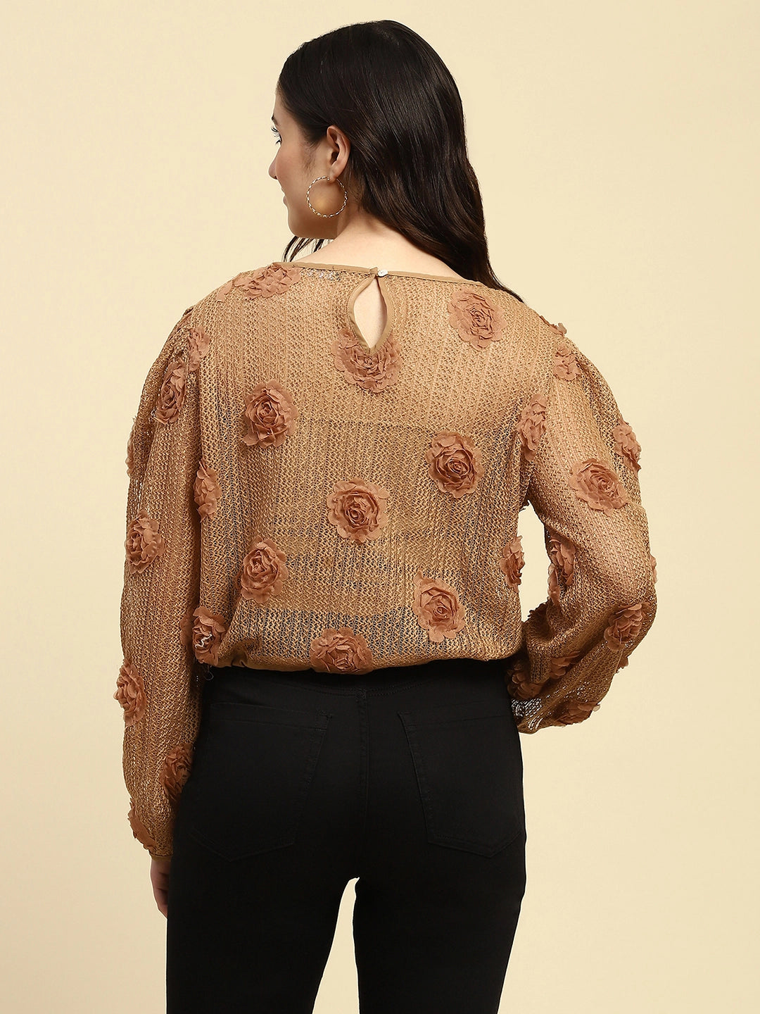 Brown Applique Embroidered  Top - Global Republic