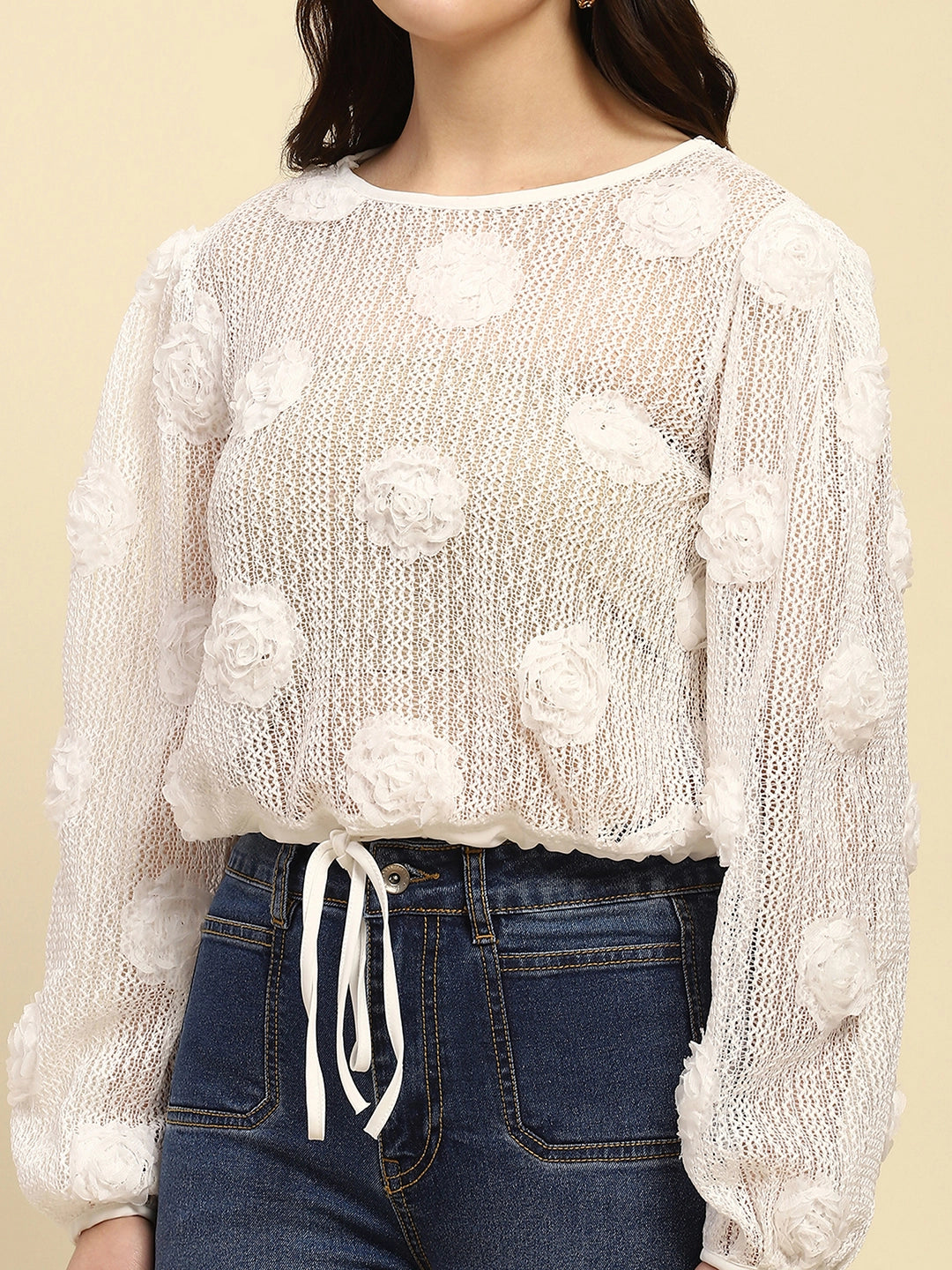 White Rose Floral Boxy Fit Sheer Top - Global Republic