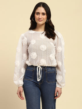 White Rose Floral Boxy Fit Sheer Top