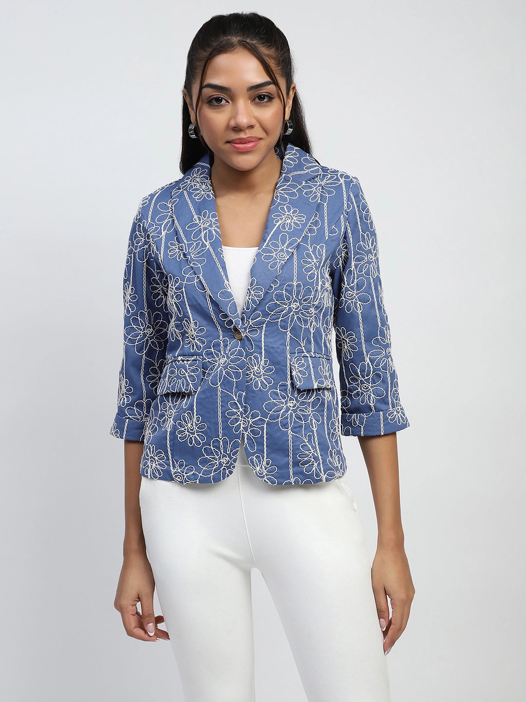 Blue Embroidered Cotton Coat - Global Republic