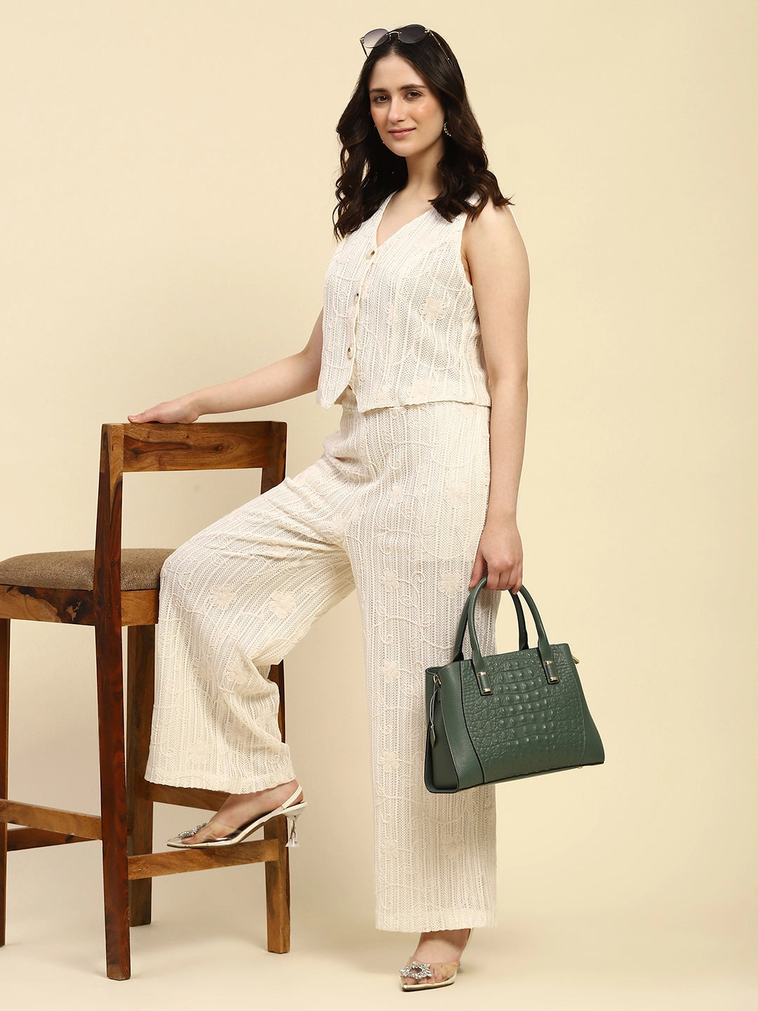 Cream Embroidered Cotton Waist Coat