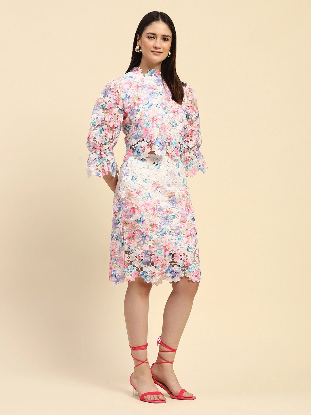 Multicolor Floral Lace Co-ord Set - Global Republic