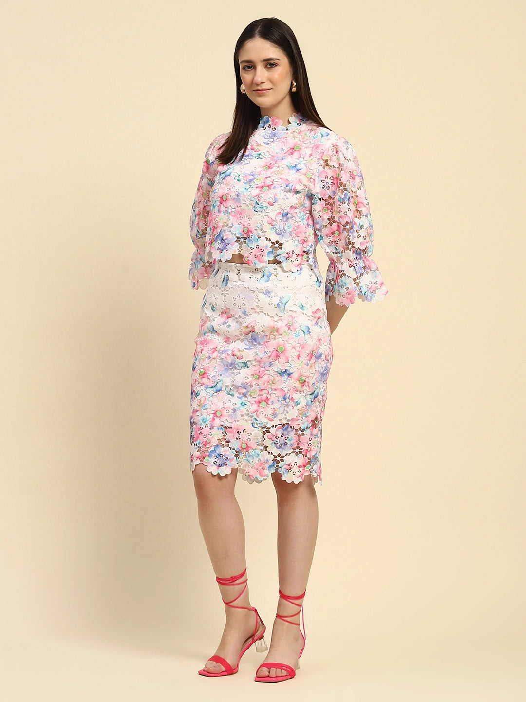 Multicolor Floral Lace Co-ord Set - Global Republic