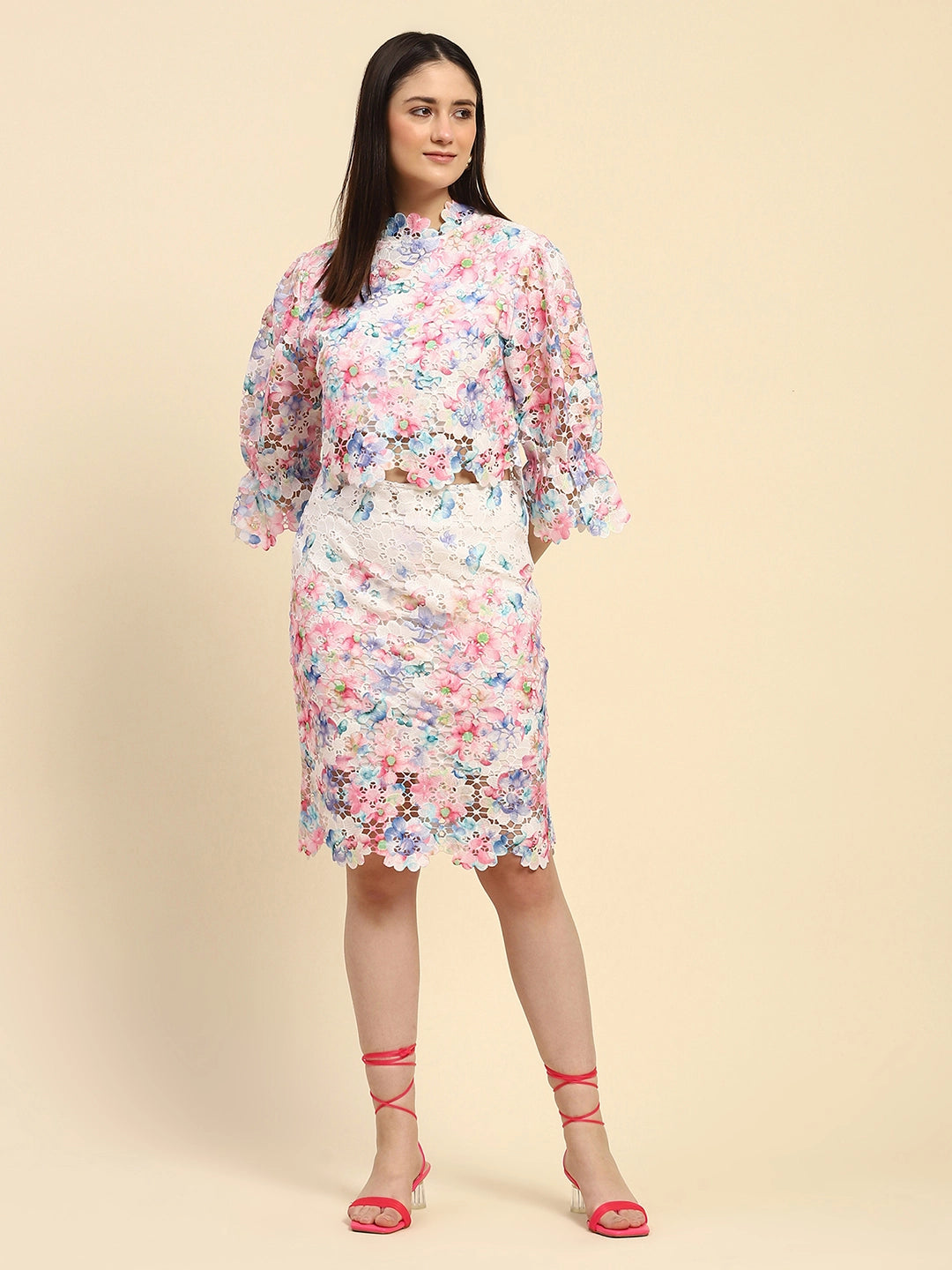 Multicolor Floral Lace Co-ord Set - Global Republic
