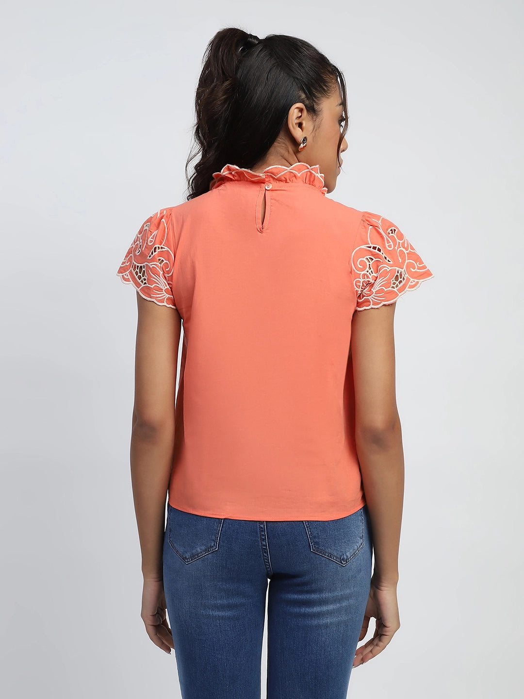 Peach Cut Work Embroidered Top
