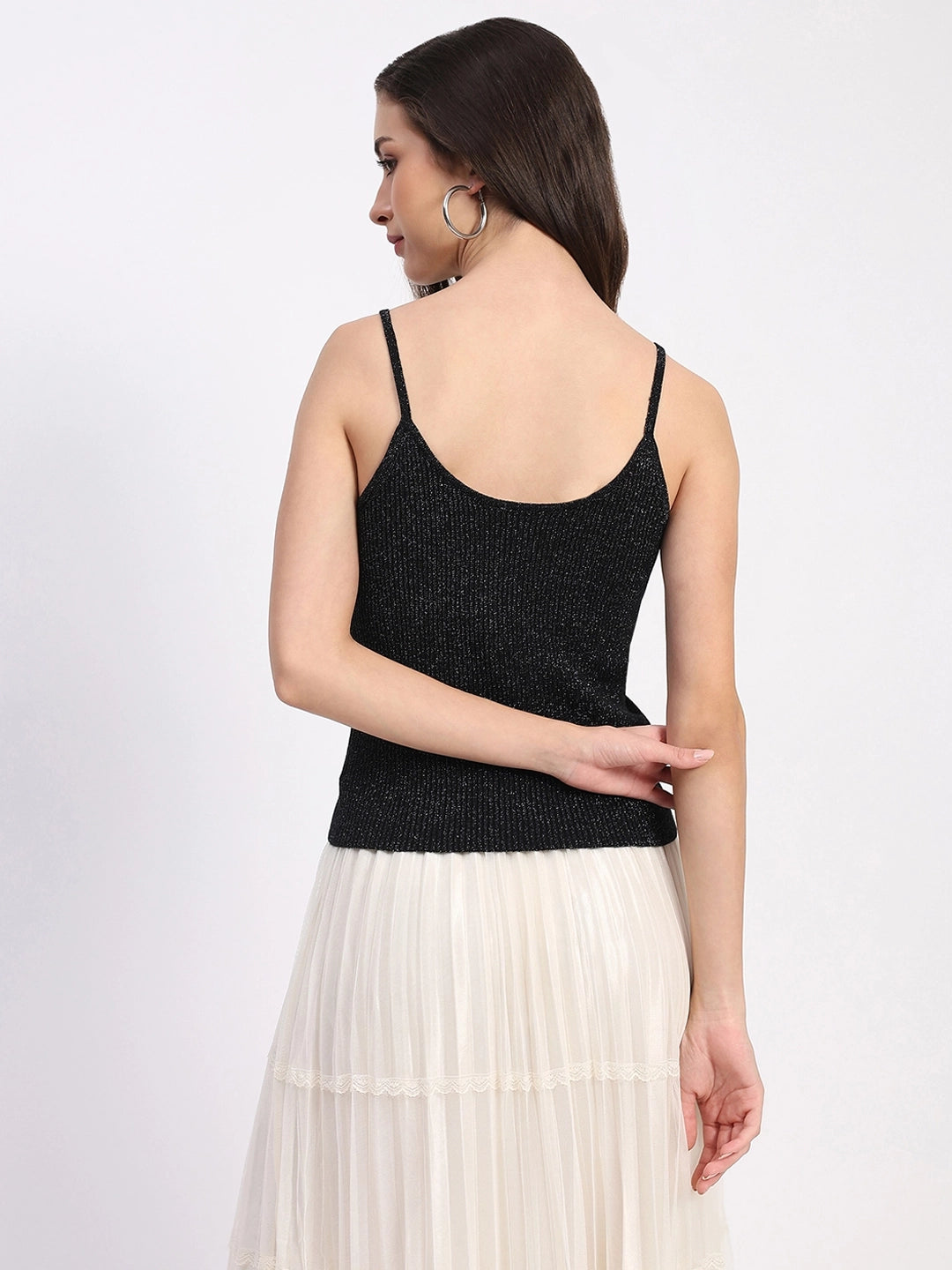 Shimmer Ribbed Two-Way Neck Top - Global Republic