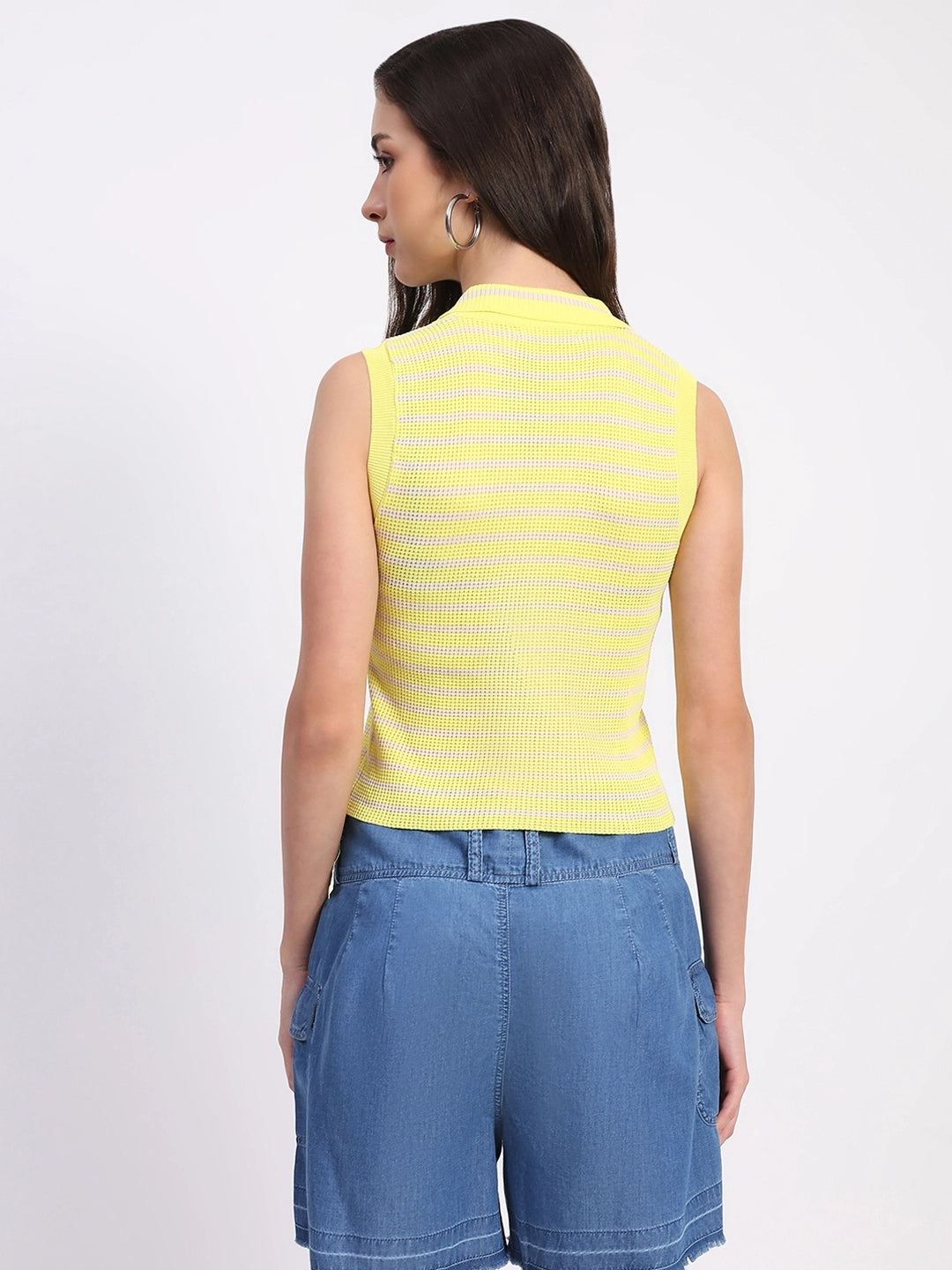 Yellow Viscose Striped Crop Top - Global Republic