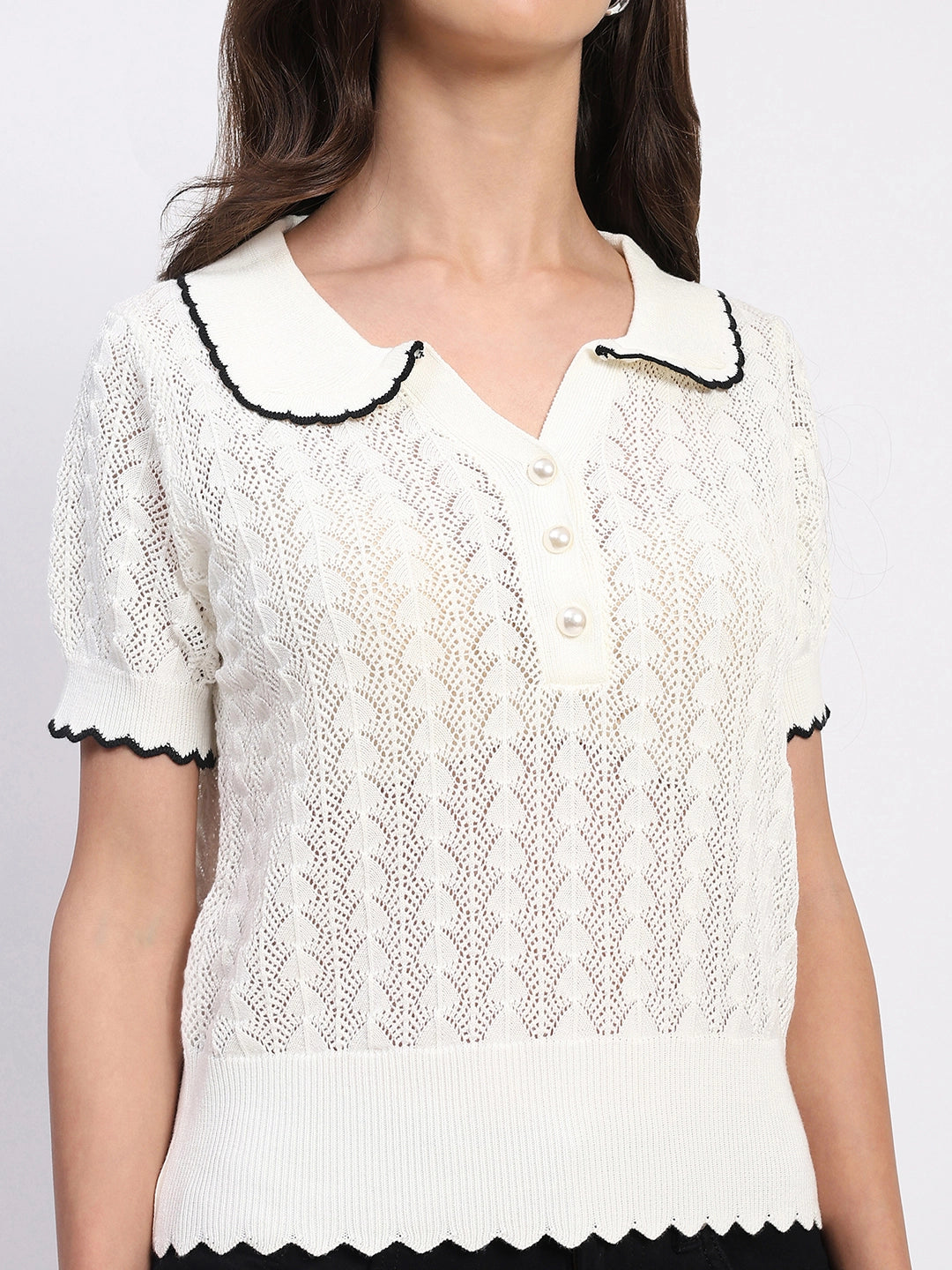 White Scallop Hem Knitted Top - Global Republic