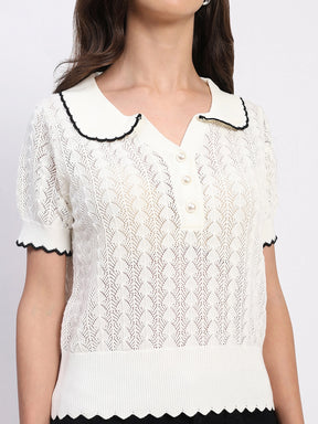 White Scallop Hem Knitted Top - Global Republic