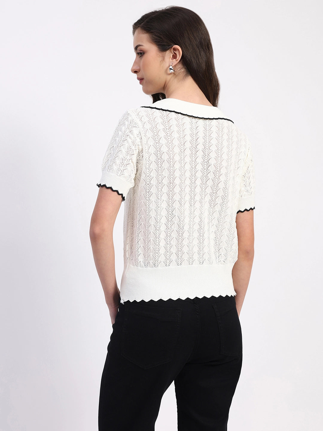 White Scallop Hem Knitted Top - Global Republic
