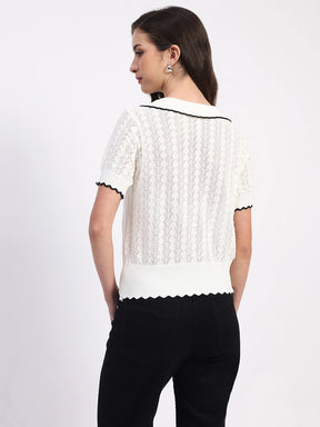White Scallop Hem Knitted Top - Global Republic