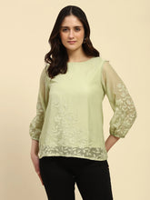 Green Embroidered Chiffon Top