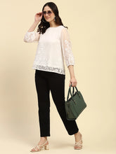 White Embroidered Chiffon Top