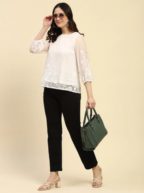 White Embroidered Chiffon Top