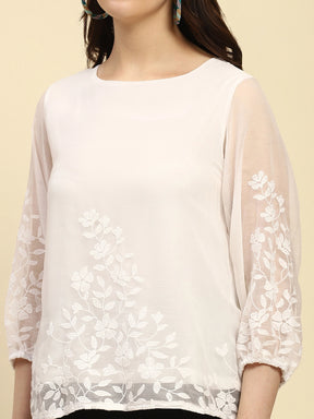 White Embroidered Chiffon Top