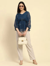 Teal Embroidered Poly Blend Top