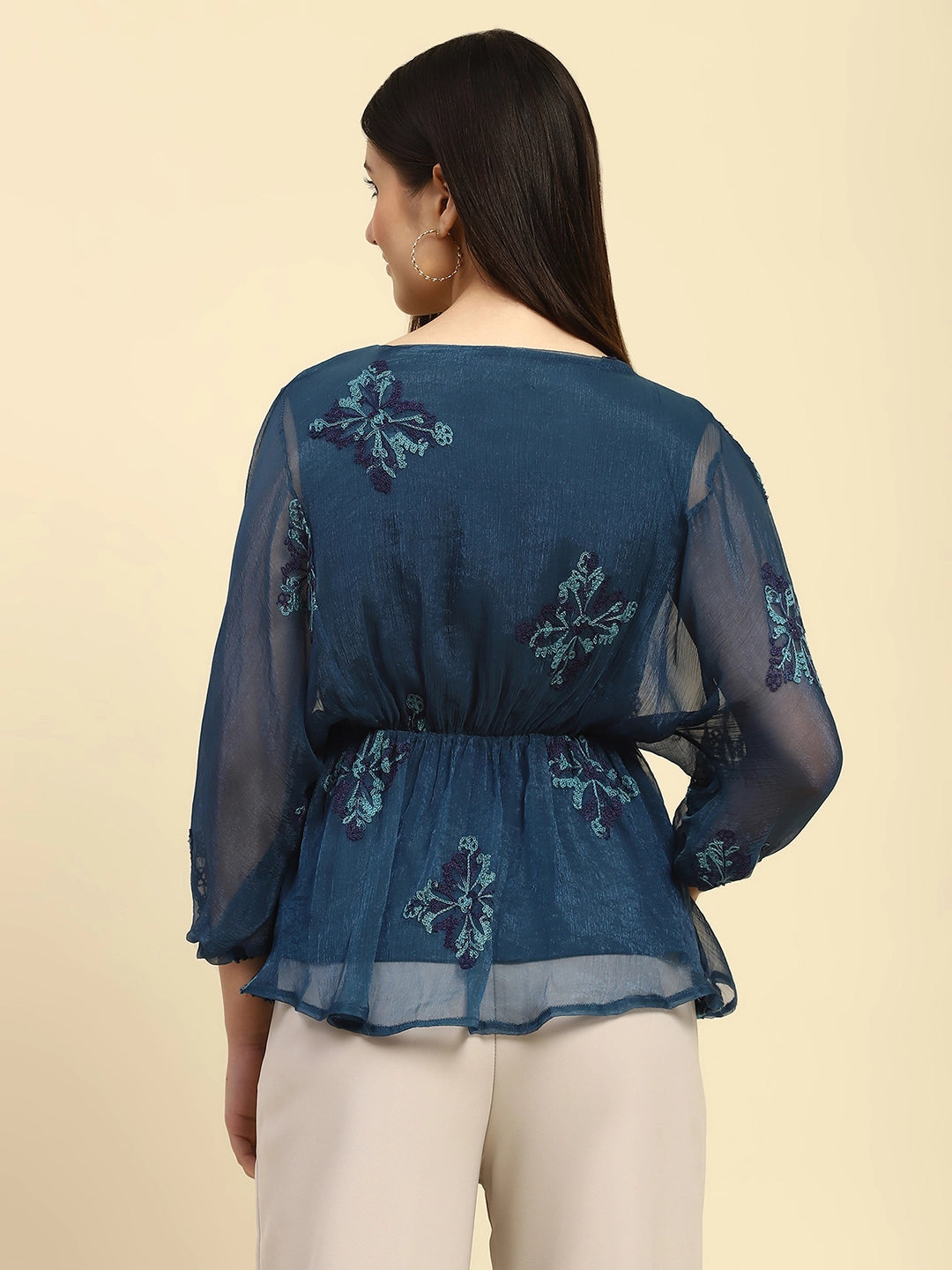Teal Embroidered Poly Blend Top