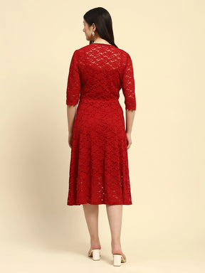 Crimson Floral Lace Fit & Flare Dress