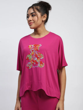 Pink Embroidered Solid Loungewear