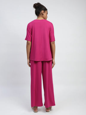 Pink Embroidered Solid Loungewear