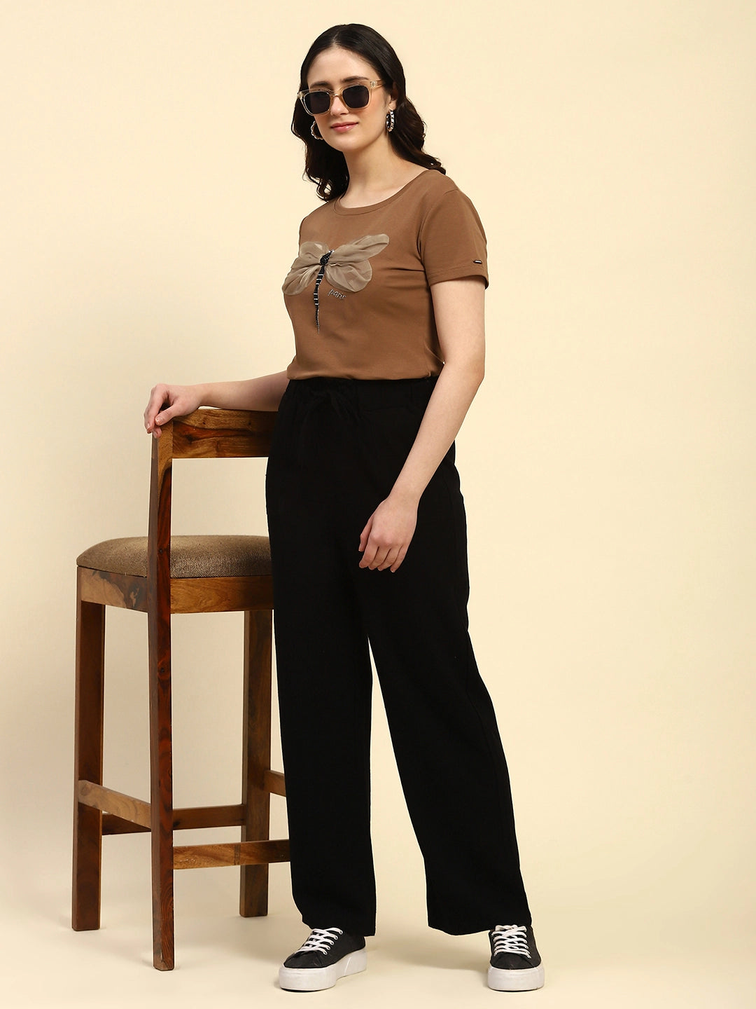 Brown Embroidered Cotton Top - Global Republic