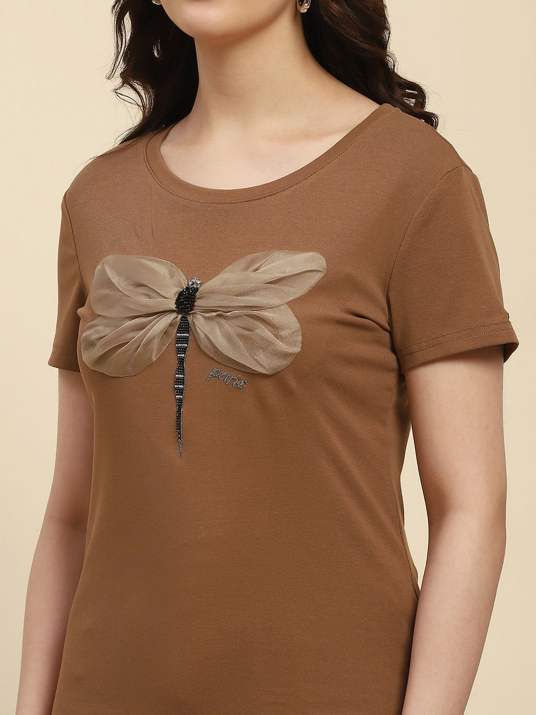 Brown Embroidered Cotton Top - Global Republic