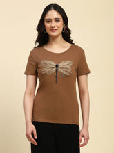 Brown Embroidered Cotton Top