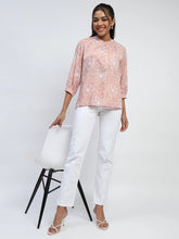 Pink Printed Cotton Blend Top