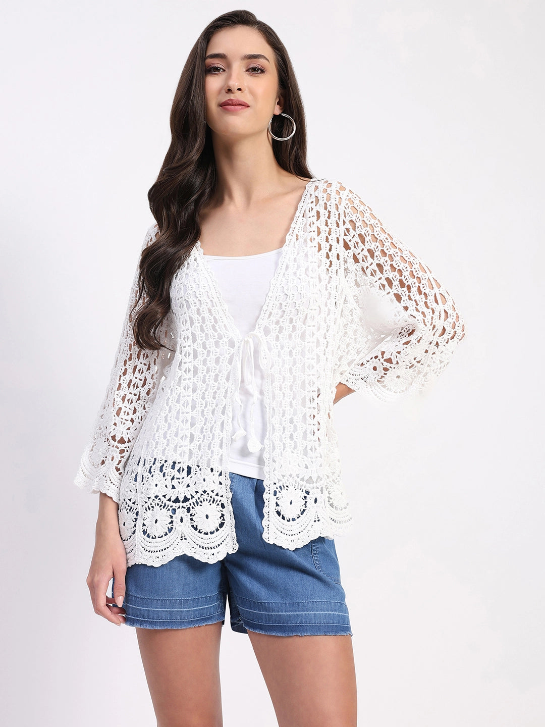White Cotton Crochet Shrug