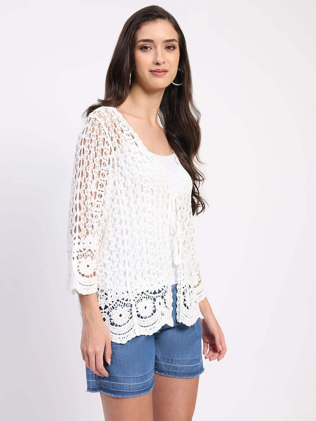 White Cotton Crochet Shrug