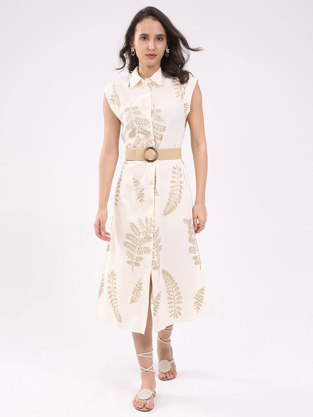 Beige Embroidered Shirt dress - Global Republic