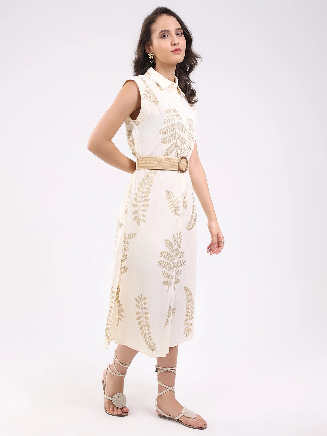 Beige Embroidered Shirt dress - Global Republic