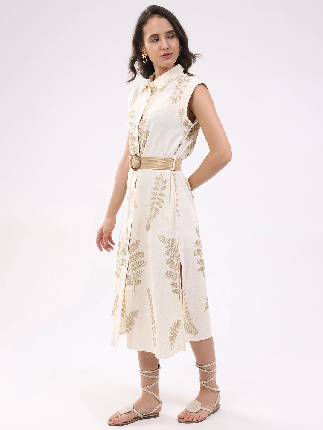 Beige Embroidered Shirt dress - Global Republic