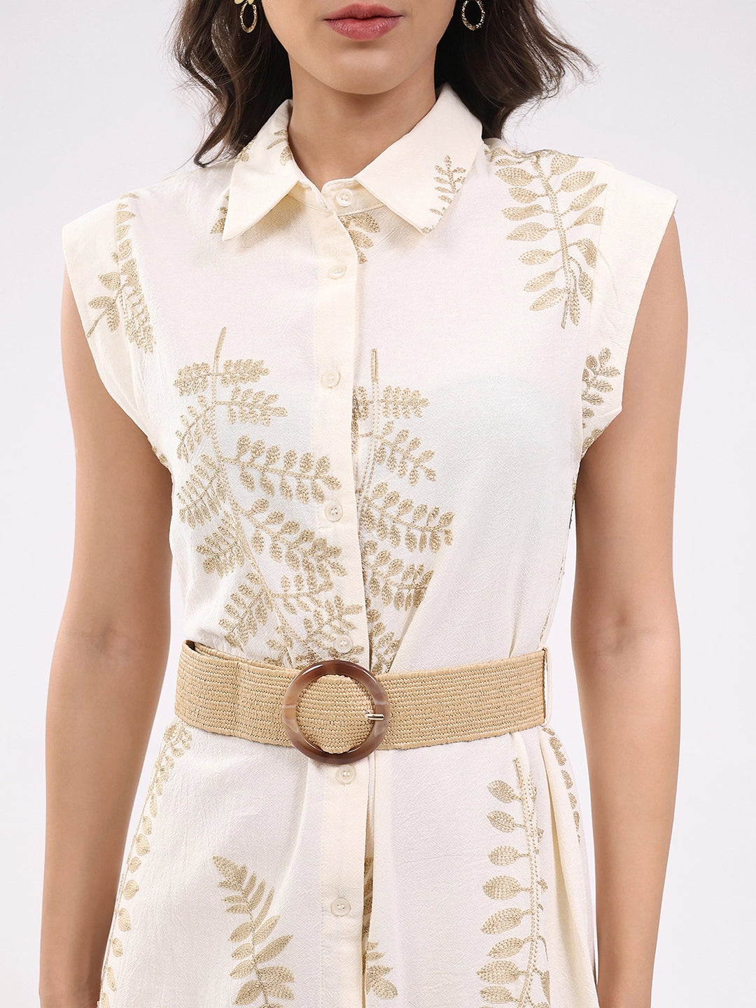 Beige Embroidered Shirt dress - Global Republic