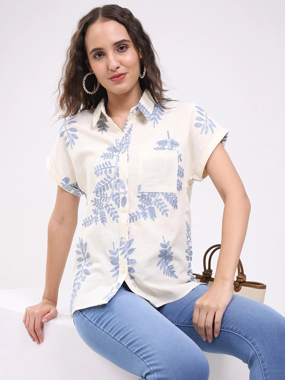 Beige Embroidered Boxy Shirt - Global Republic