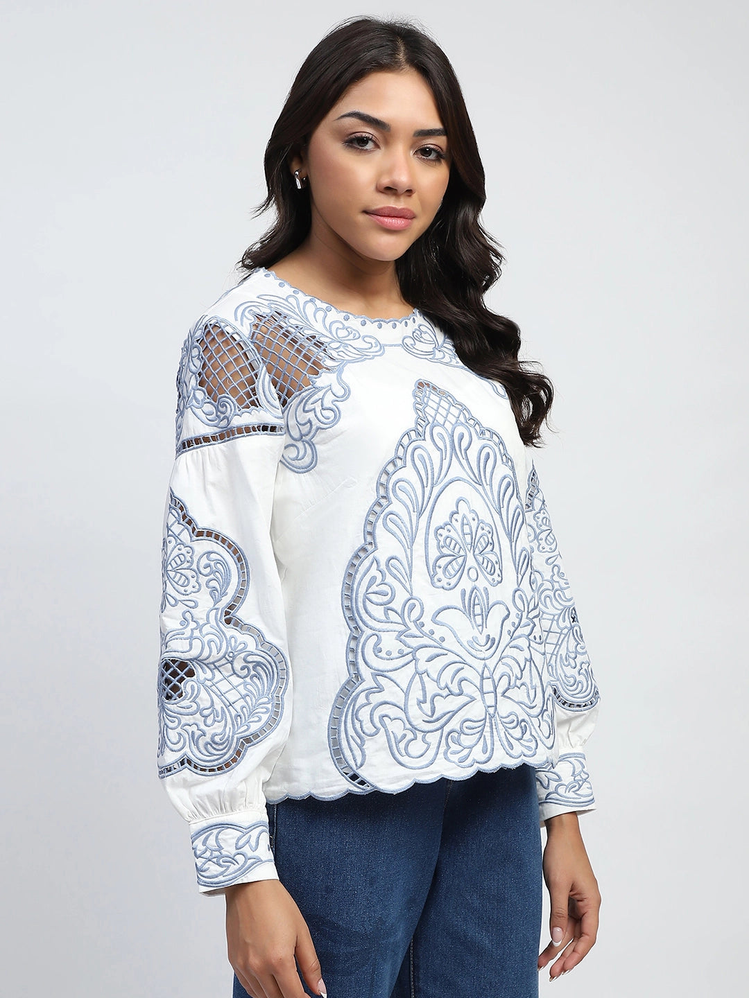 White Cut Work Embroidered Top