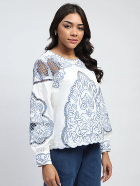 White Cut Work Embroidered Top