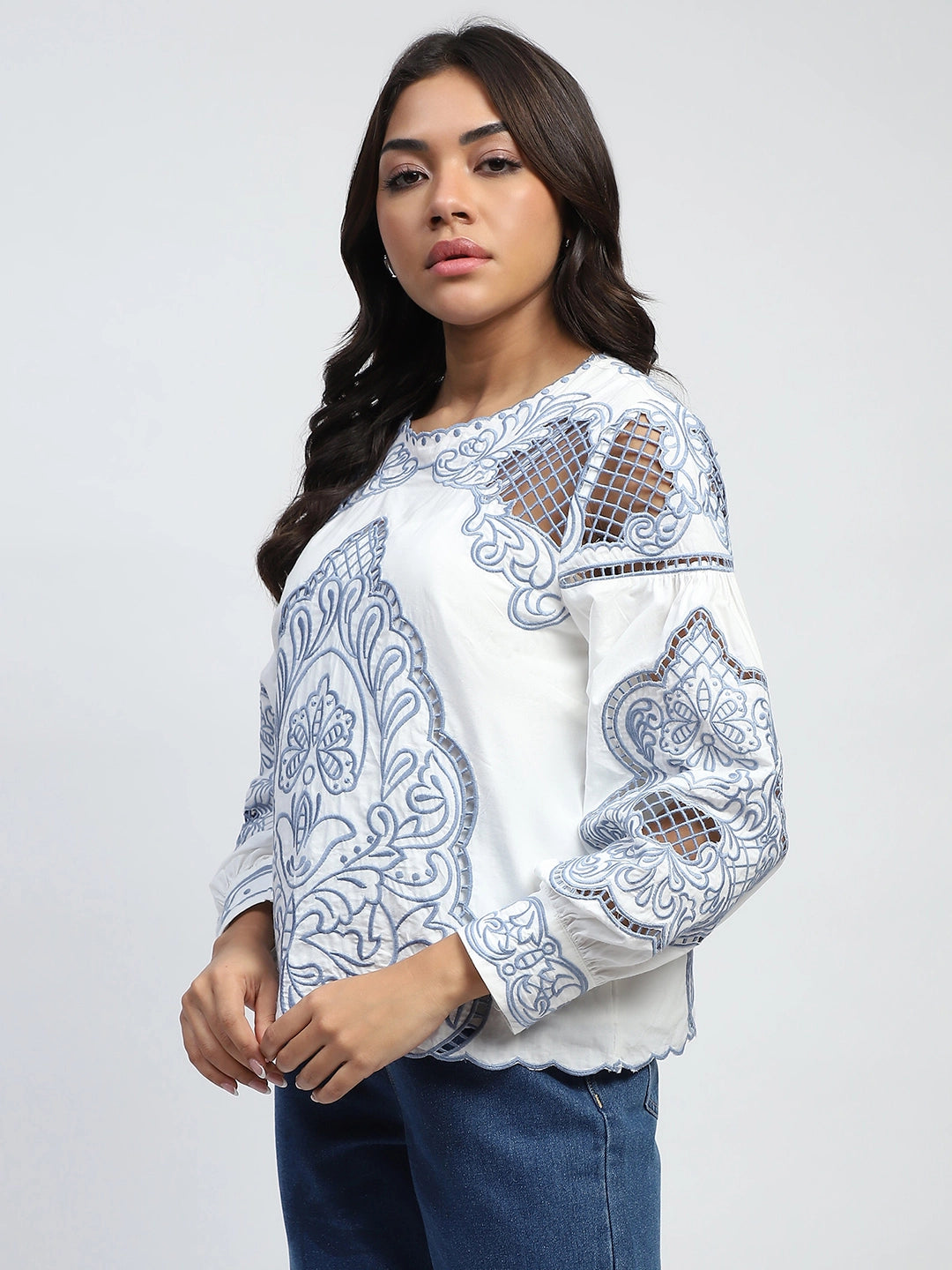 White Cut Work Embroidered Top