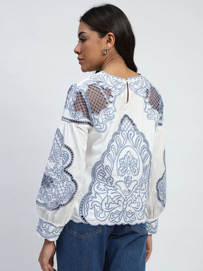 White Cut Work Embroidered Top