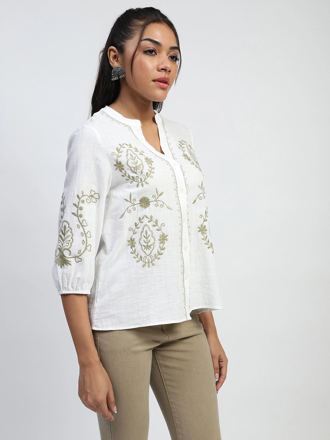 White Embroidered Cotton Shirt