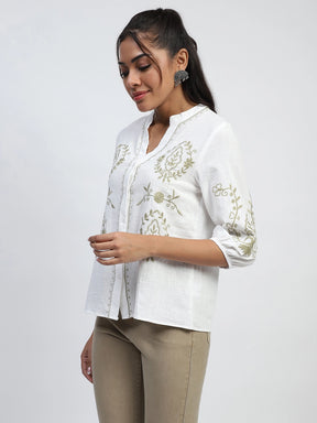 White Embroidered Cotton Shirt